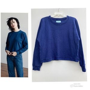 Aliya Wanek Ami Cropped Hemp/Organic Cotton Blue Sweatshirt Size Small